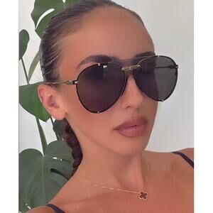NEW Gucci GG0740S Black Aviator Logo Unisex Sunglasses $625